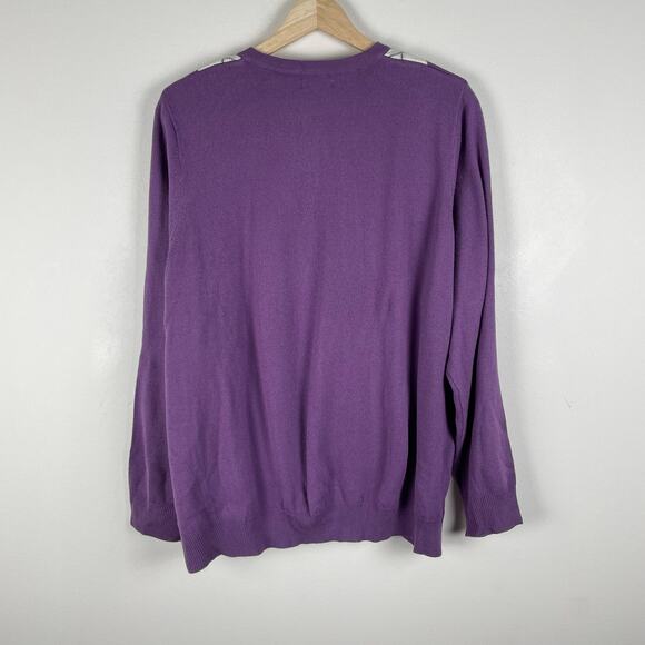 y2k Purple Argyle Plaid Academia Preppy Knit Cardigan Sweater Size 1X Soft Cozy - Picture 2 of 8